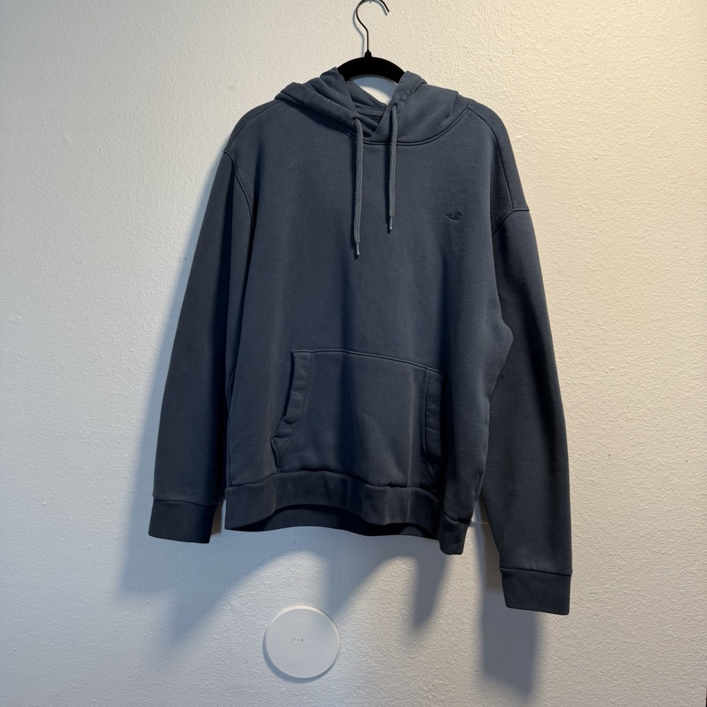 Hollister Men's Hoodie Navy Blue Stonewash Sweatshirt Medium